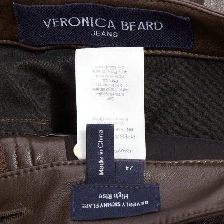 VERONICA BEARD Beverley Skinny Flare High Rise brown faux leather pants 24"