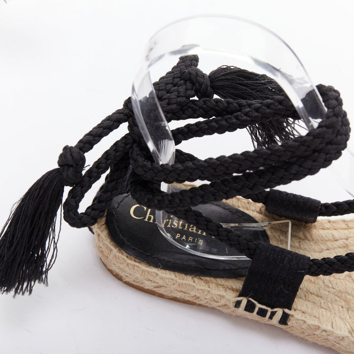 DIOR 2020 Diorexpress black embroidered cotton rope tie jute sandals EU37