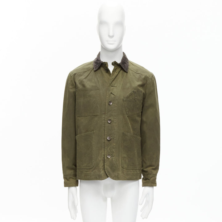 RAG & BONE Barneys green waxed cotton corduroy collar 4 pockets jacket US38 M