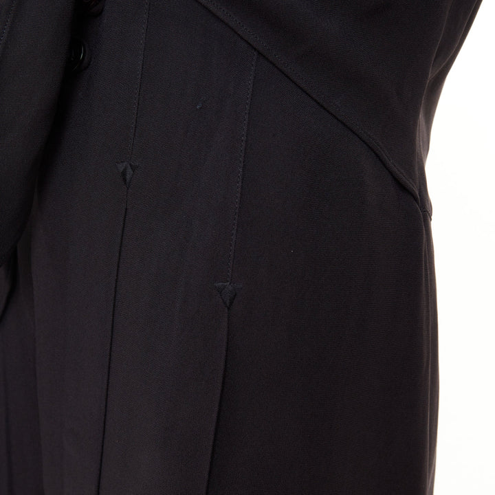 KARL LAGERFELD Vintage black tie front pleated hem wool crepe coat FR44 2XL