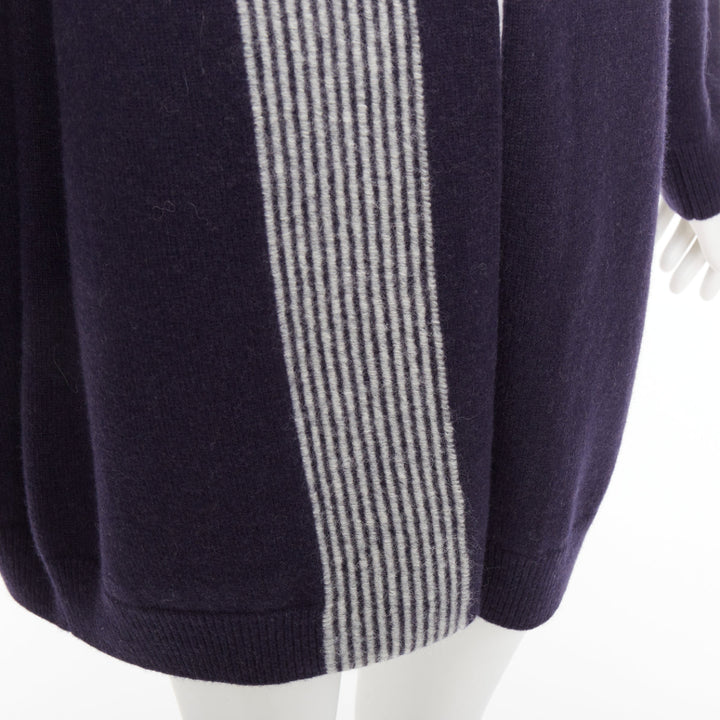 HERMES navy virgin wool white striped oversized knitted cardigan sweater FR34 XS