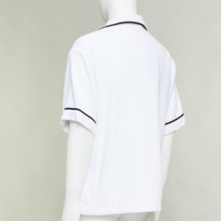 PRADA 2021 white terry towelling black triangle logo plaque bowling shirt M