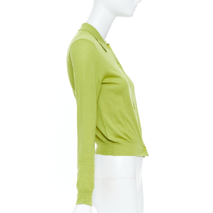 MIU MIU 2024 pistacchio green logo cashmere silk polo collar cardigan IT40 S