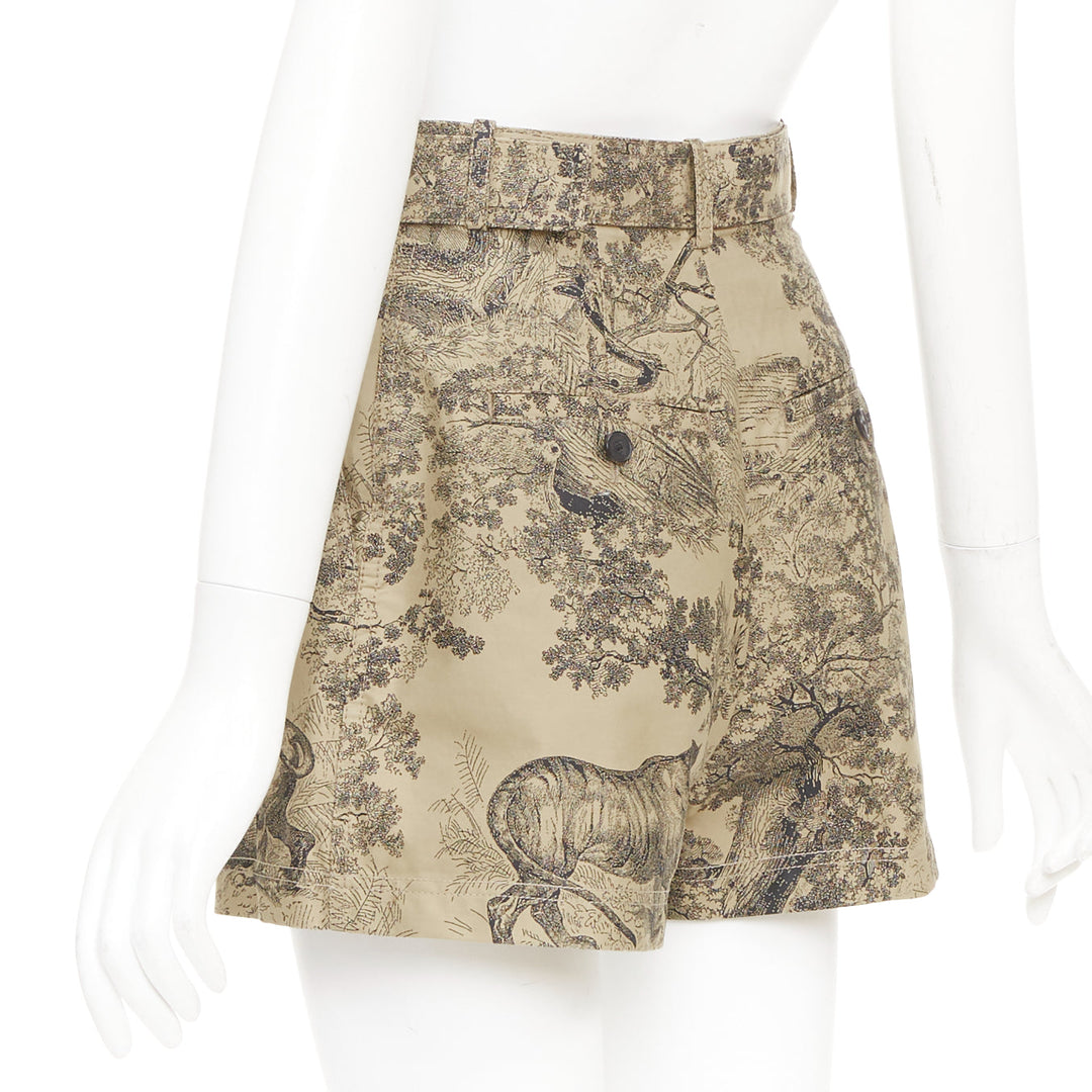 CHRISTIAN DIOR 2019 Toile de Jouy Sauvage beige cotton belted shorts FR34 XS