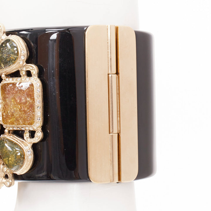 CHANEL B12A Byzantine Cross Gripoix black gold resin clamper cuff bangle