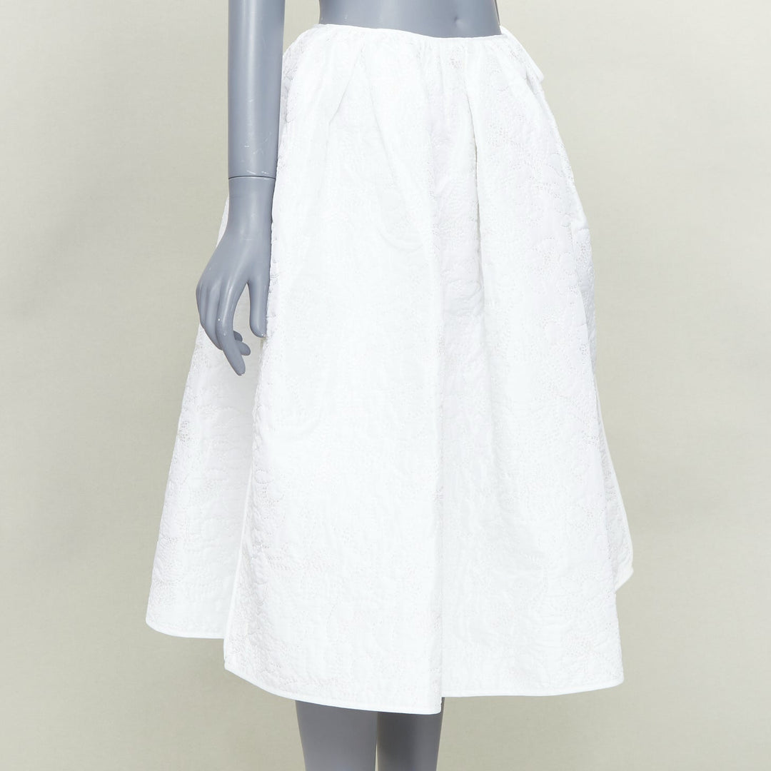 CECILIE BAHNSEN Mala Plumeria white matelasse floral overstitch skirt UK8 S