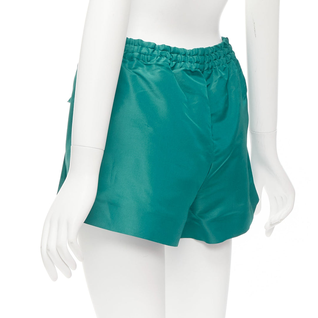 VALENTINO  100% silk Piccioli green high waist drawstring shorts IT38 XS