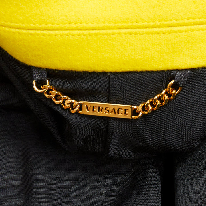 VERSACE 2019 bright yellow 100% wool double breasted long coat IT48 M