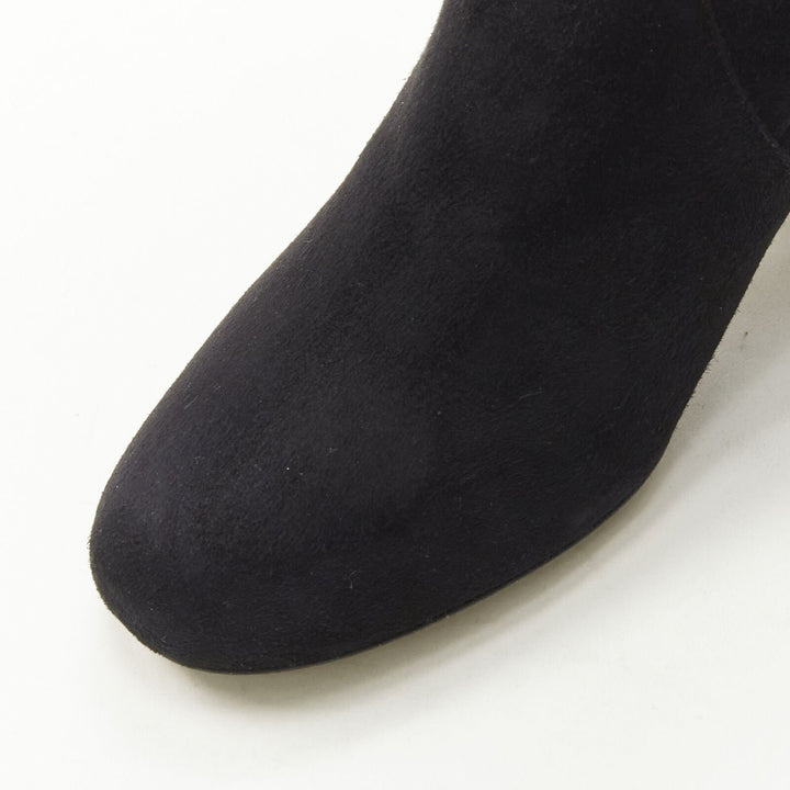 MIU MIU black suede jewelled crystal heel pull on over knee boot EU37