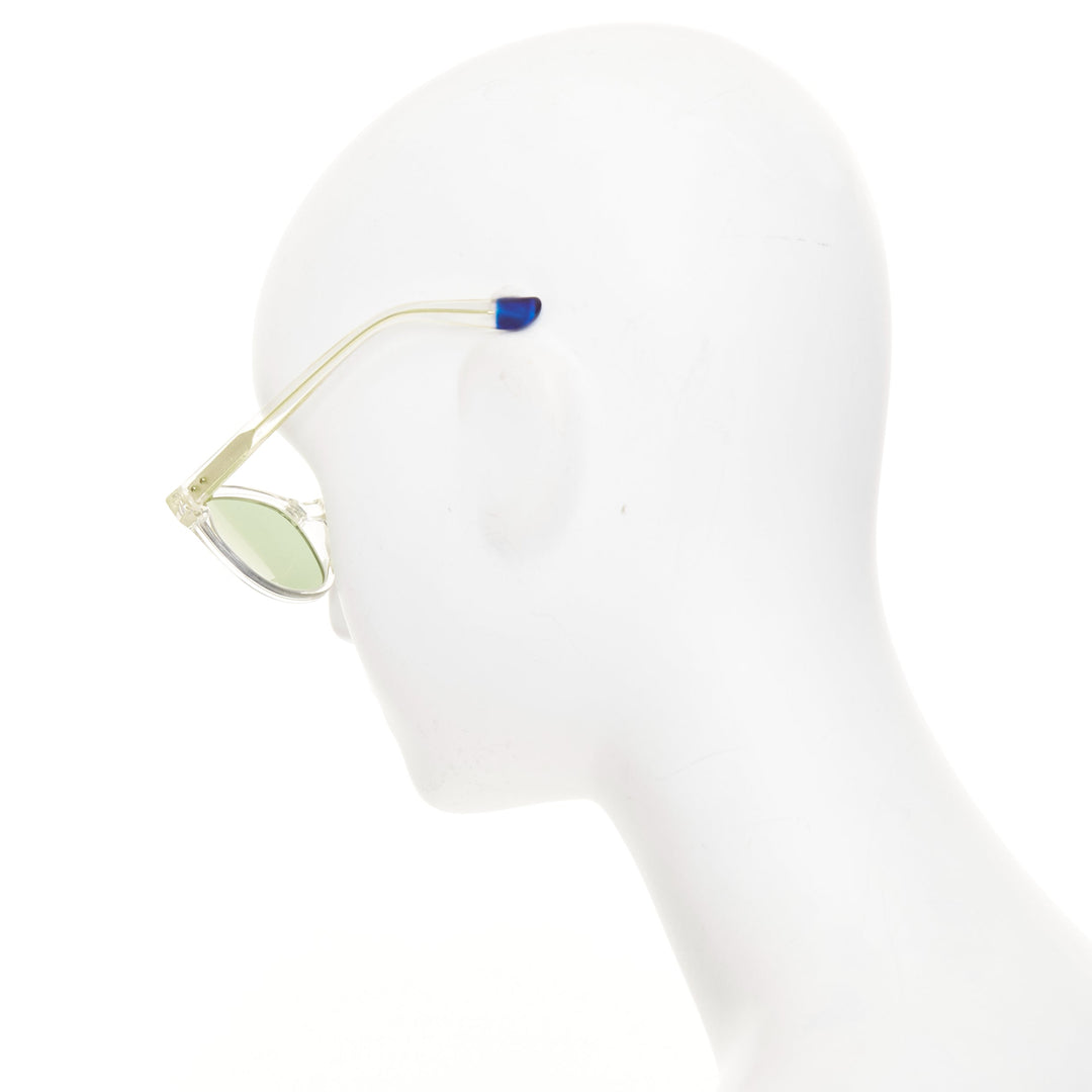 BLANC.. B0009 clear frame gold textured hardware green lens square sunglasses