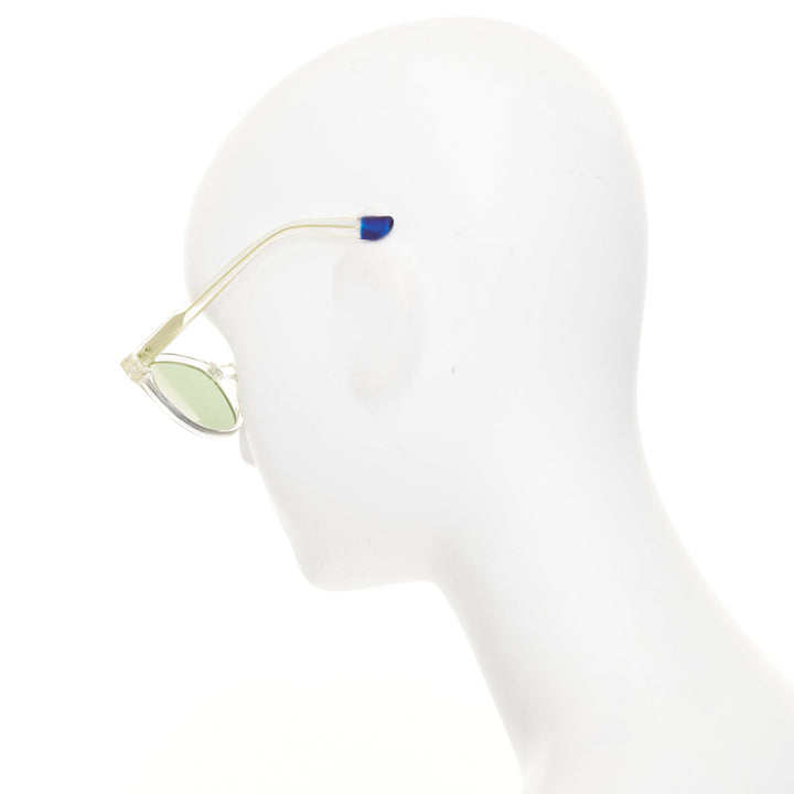 BLANC.. B0009 clear frame gold textured hardware green lens square sunglasses