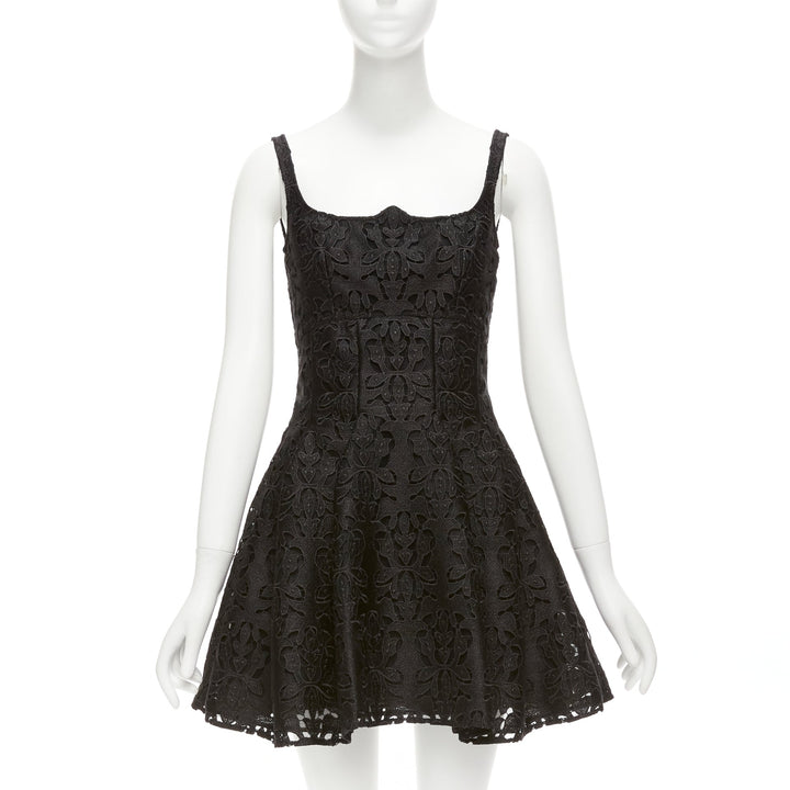 EMILIA WICKSTEAD black floral lace paisley scalloped neckline flared dress UK8 S