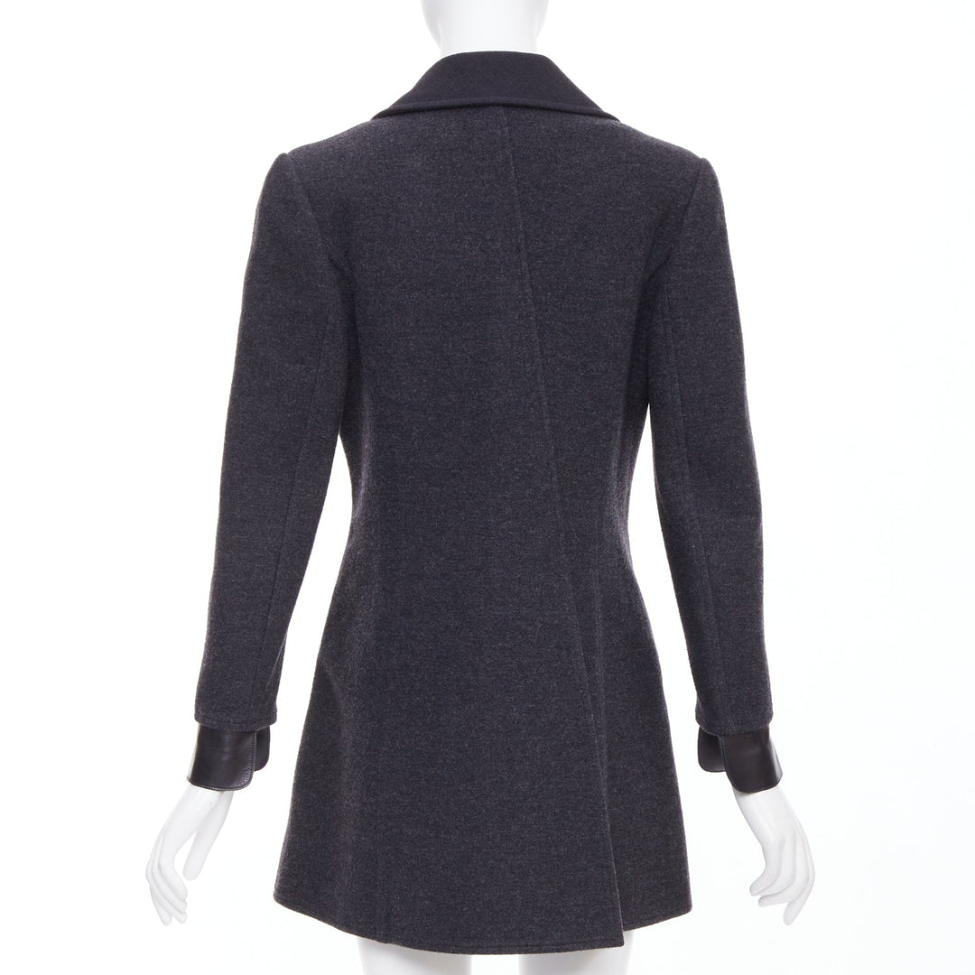 CHANEL 00A dark grey wool blend logo metal buckle asymmetric coat FR38 M