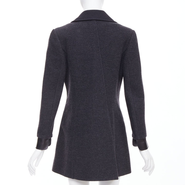 CHANEL 00A dark grey wool blend logo metal buckle asymmetric coat FR38 M