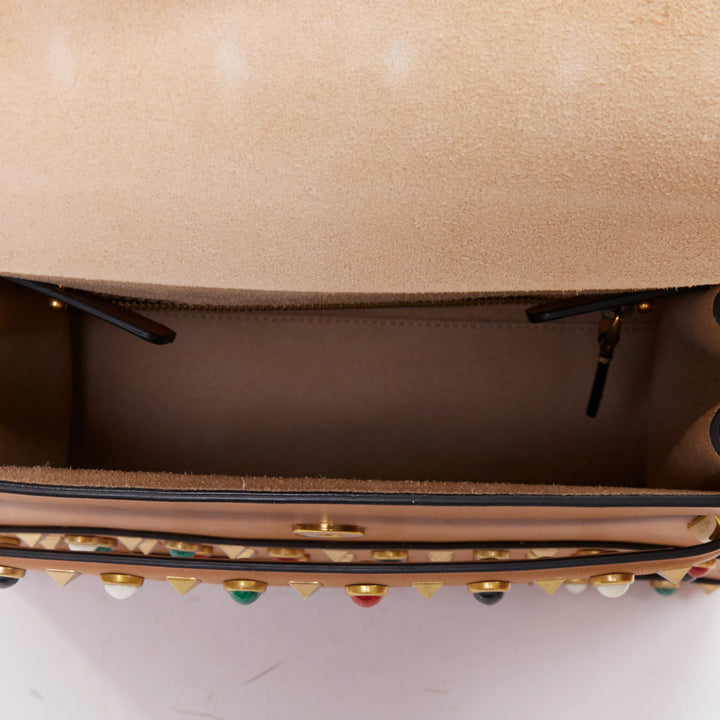 VALENTINO Rockstud Native Couture brown calfskin multi stone stud satchel bag
