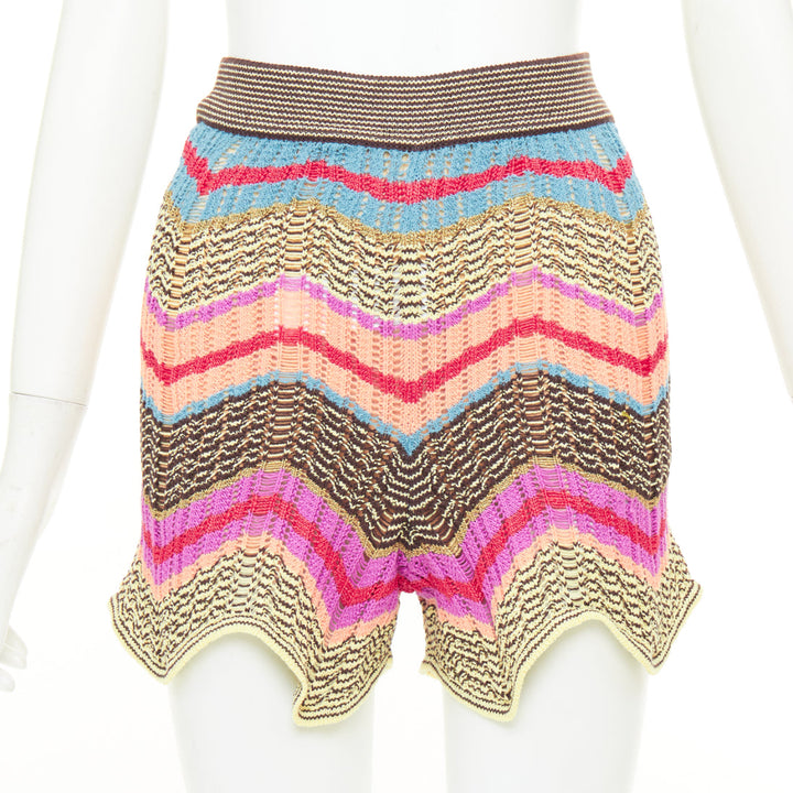 M MISSONI multicolor chevron zig zag cotton crochet knit beach shorts IT38 XS