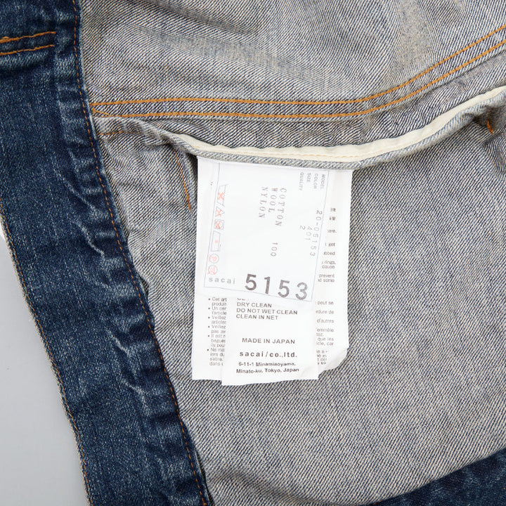 SACAI 2020 Denim Knit Hybrid asymmetric raw hem blue cotton jacket JP2 M