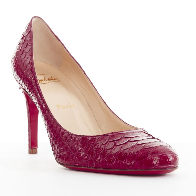 CHRISTIAN LOUBOUTIN Miss Gena 85 red glossy leather round toe pumps EU36.5