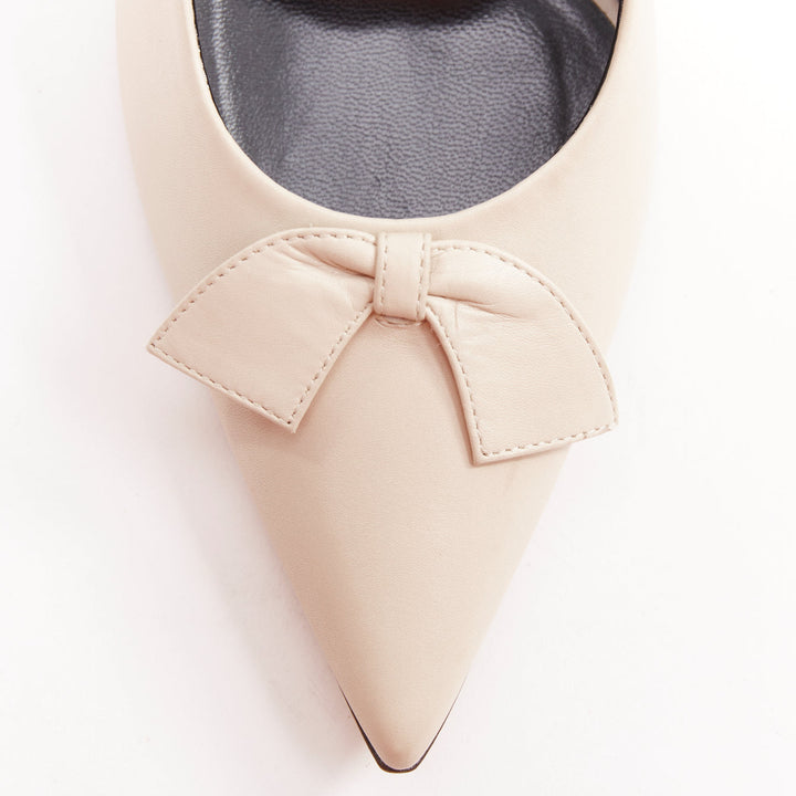 THE ROW Champagne Pump Bow rose beige soft calf pointy spool heel pump EU37