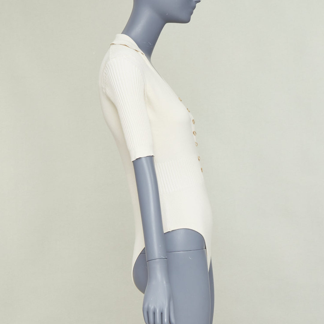JACQUEMUS Le Body Yauco ivory viscose blend ribbed knit polo bodysuit top FR36 S