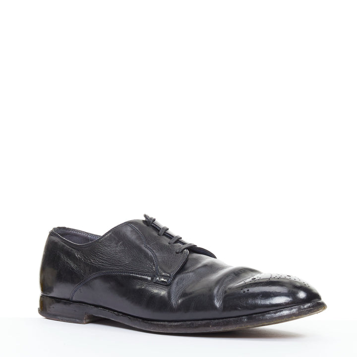 DOLCE GABBANA black hard leather perforated toe brogue loafers UK7 EU41