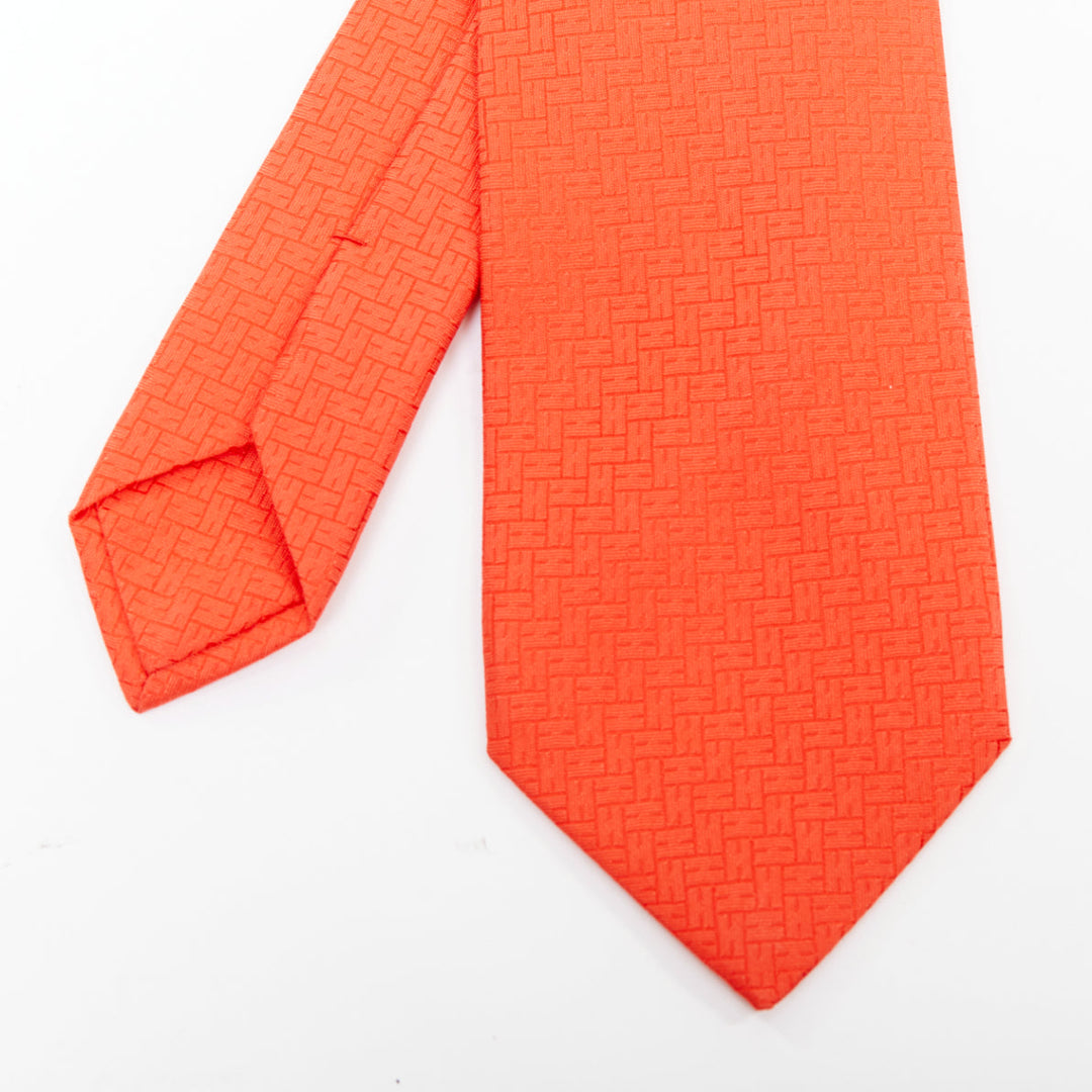 HERMES Set of 2 100% silk orange red geometric H logo jacquard dress tie