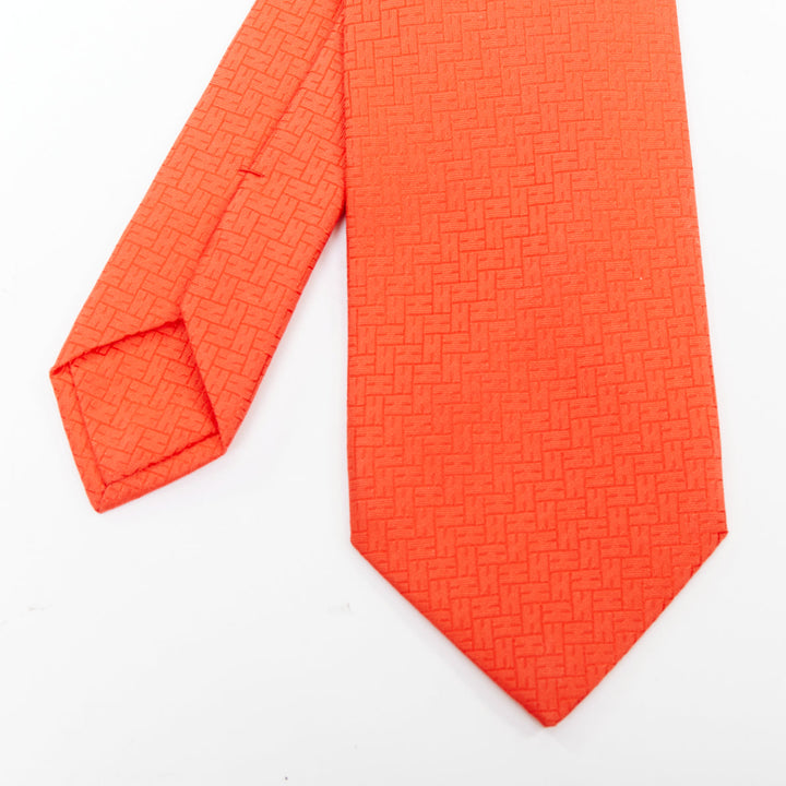 HERMES Set of 2 100% silk orange red geometric H logo jacquard dress tie