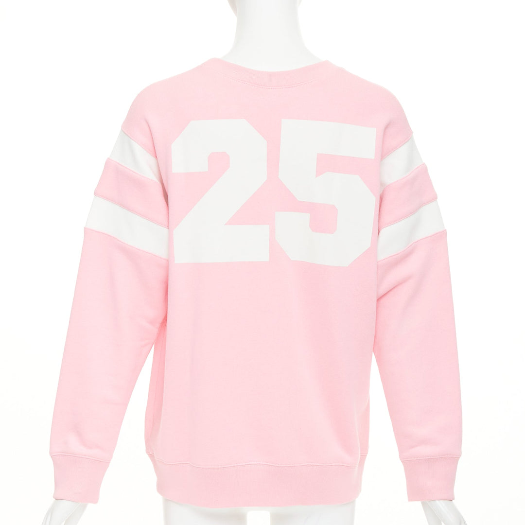 GUCCI 2021 Eschatology pink white logo varsity stripe crewneck sweatshirt XXS