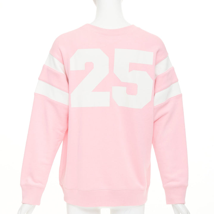 GUCCI 2021 Eschatology pink white logo varsity stripe crewneck sweatshirt XXS