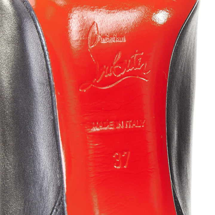CHRISTIAN LOUBOUTIN Safety 100 black calf leather buckle stiletto boots EU37