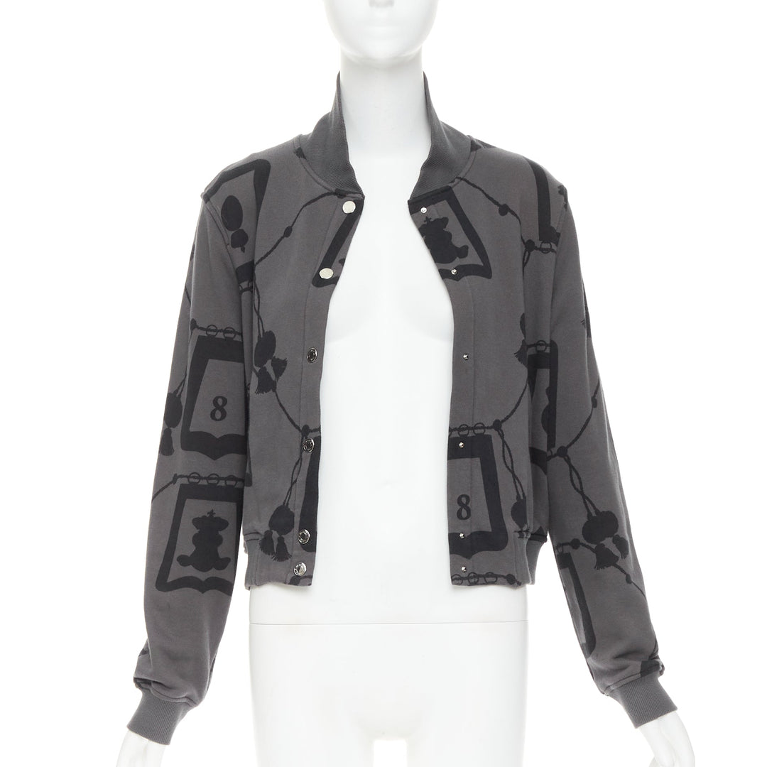 HERMES  2021 Poste et Cavalerie grey black rope print bomber jacket FR42 XL