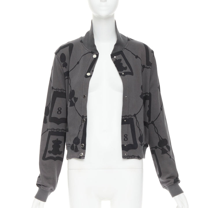 HERMES  2021 Poste et Cavalerie grey black rope print bomber jacket FR42 XL