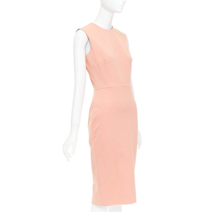 VICTORIA BECKHAM salmon pink cotton blend 2 way zip sheath dress UK10 M