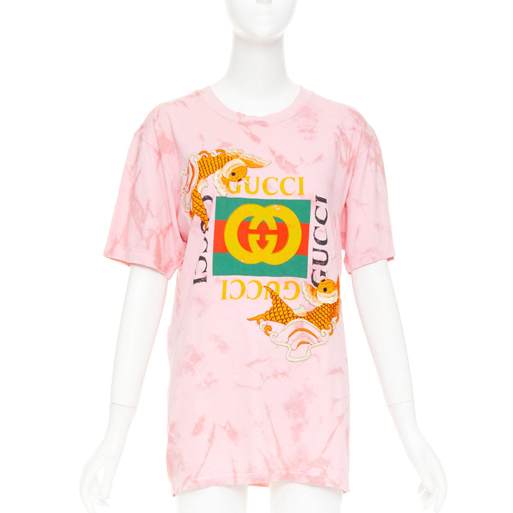 GUCCI 2017 pink tie-dye embroidered Koi fish oversized  t-shirt S