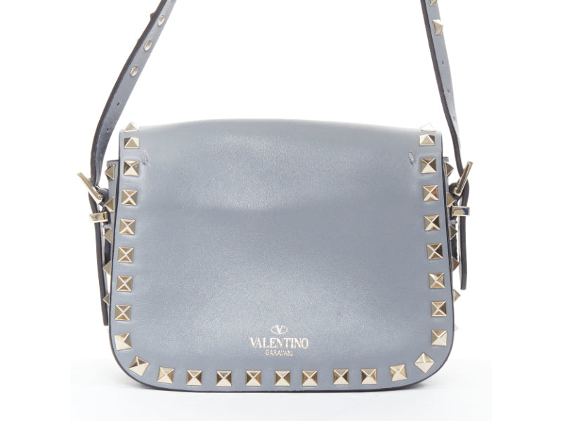 VALENTINO Rockstud light blue silver studs turnlock crossbody shoulder bag