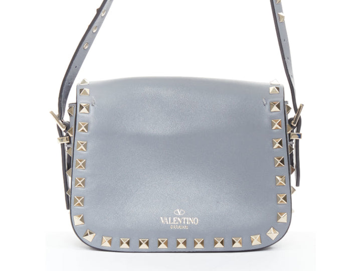 VALENTINO Rockstud light blue silver studs turnlock crossbody shoulder bag
