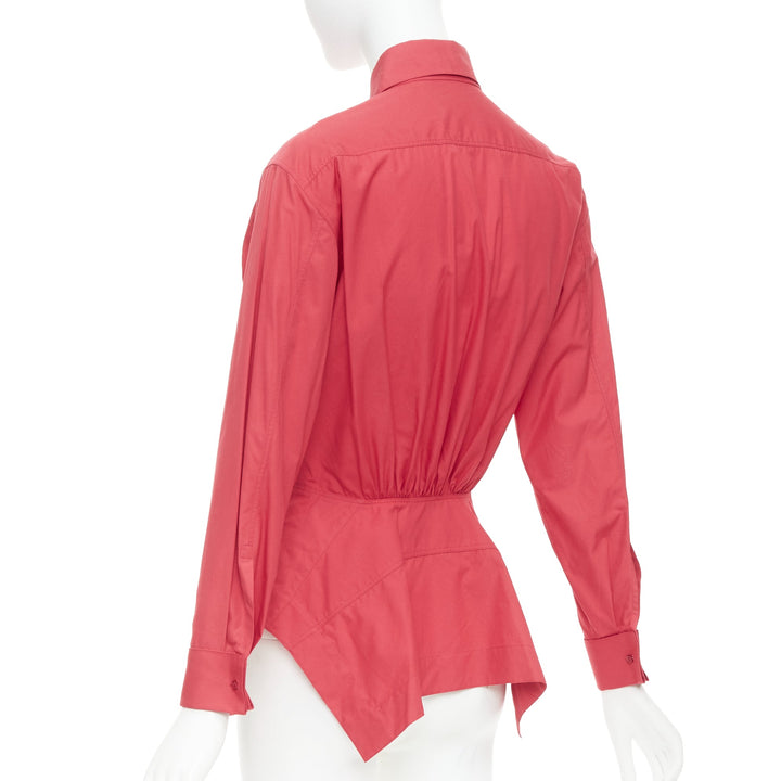 ALAIA red cotton curved tulip petal peplum  puff sleeves shirt FR36 S