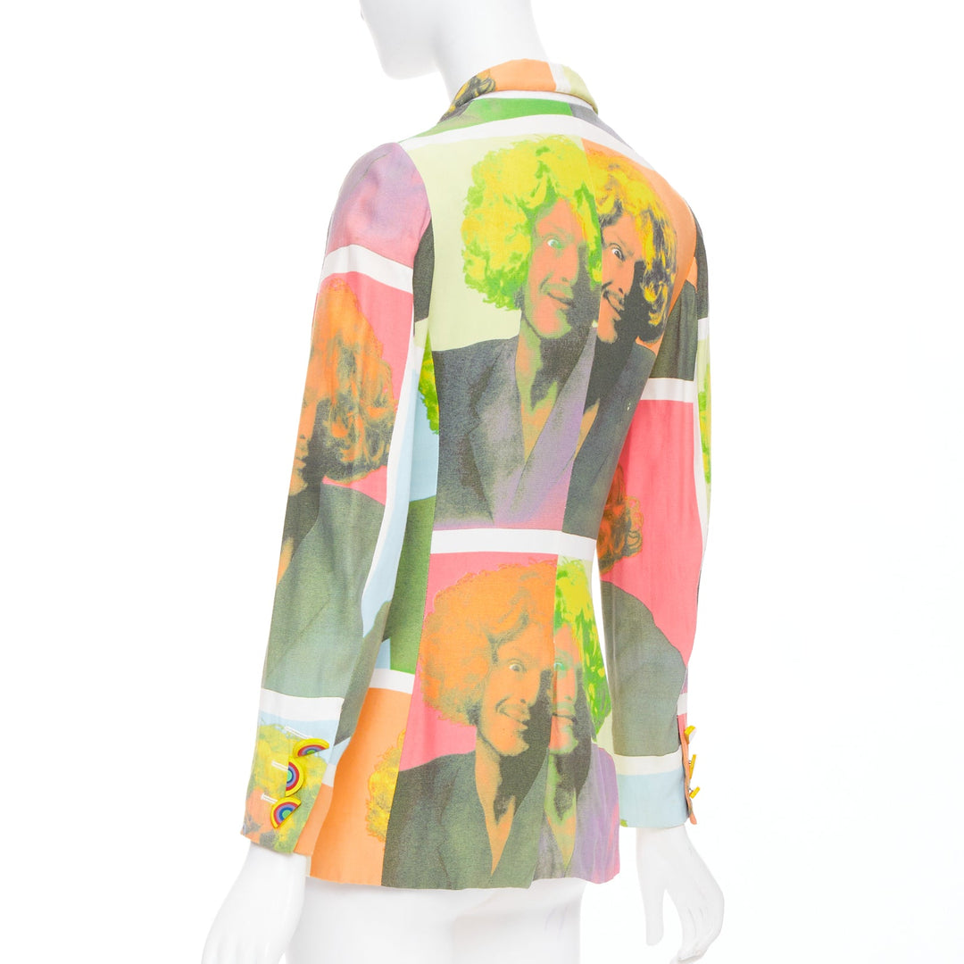 rare MOSCHINO 1994 Runway Pop Art Self Portrait rainbow button blazer IT38 XS