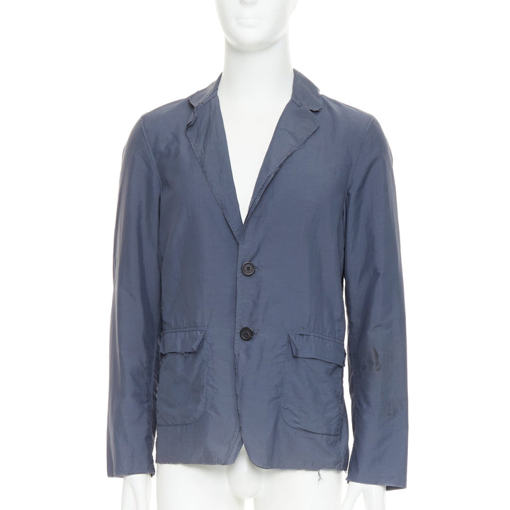 LANVIN navy light double layer fabric raw edge casual blazer jacket FR46 S