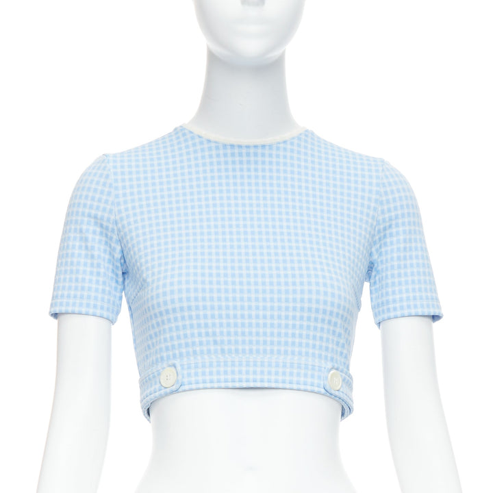 MIU MIU 2019 blue white gingham seersucker scalloped crop top XS