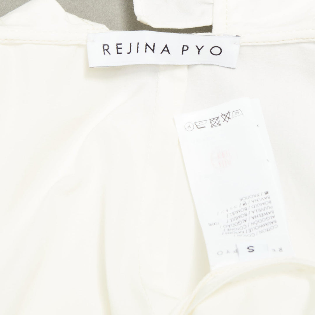 REJINA PYO Tate cream white ruffled sailor collar cotton-poplin  bow shirt S