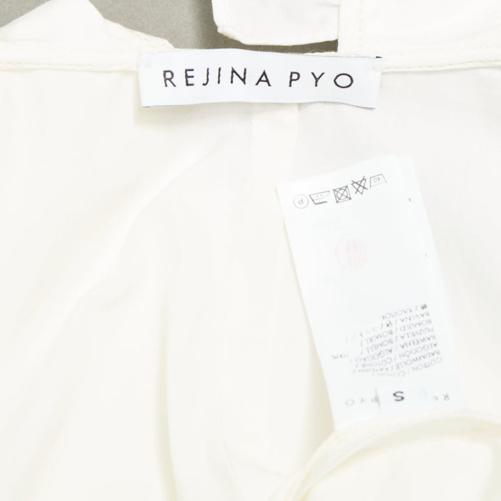 REJINA PYO Tate cream white ruffled sailor collar cotton-poplin  bow shirt S