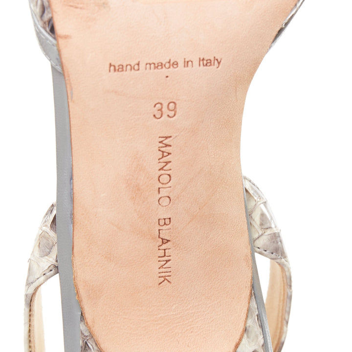 MANOLO BLAHNIK Carolyne beige snake leather slingback kitten dorsay heels EU39