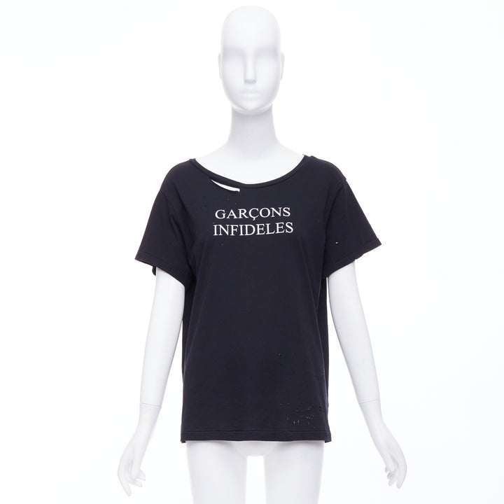 GARCONS INFIDELES black cotton white logo distressed tshirt M