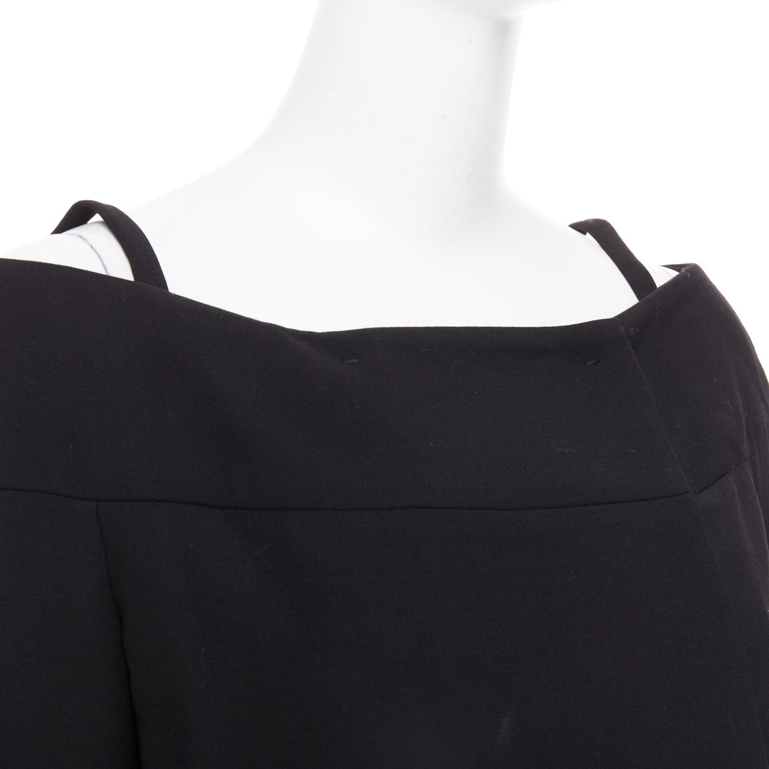 PRADA 2017 black virgin wool off shoulder minimalist coat dress IT40 S