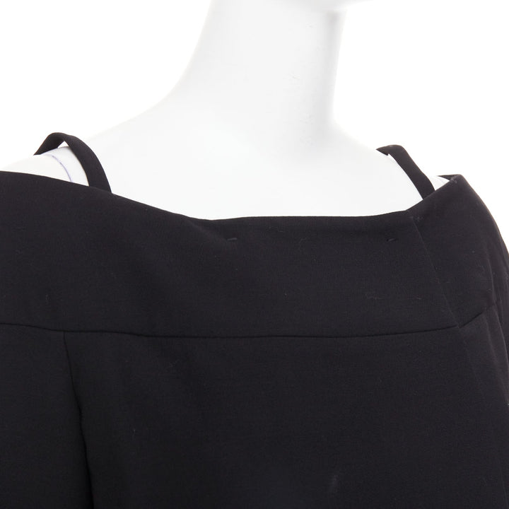 PRADA 2017 black virgin wool off shoulder minimalist coat dress IT40 S