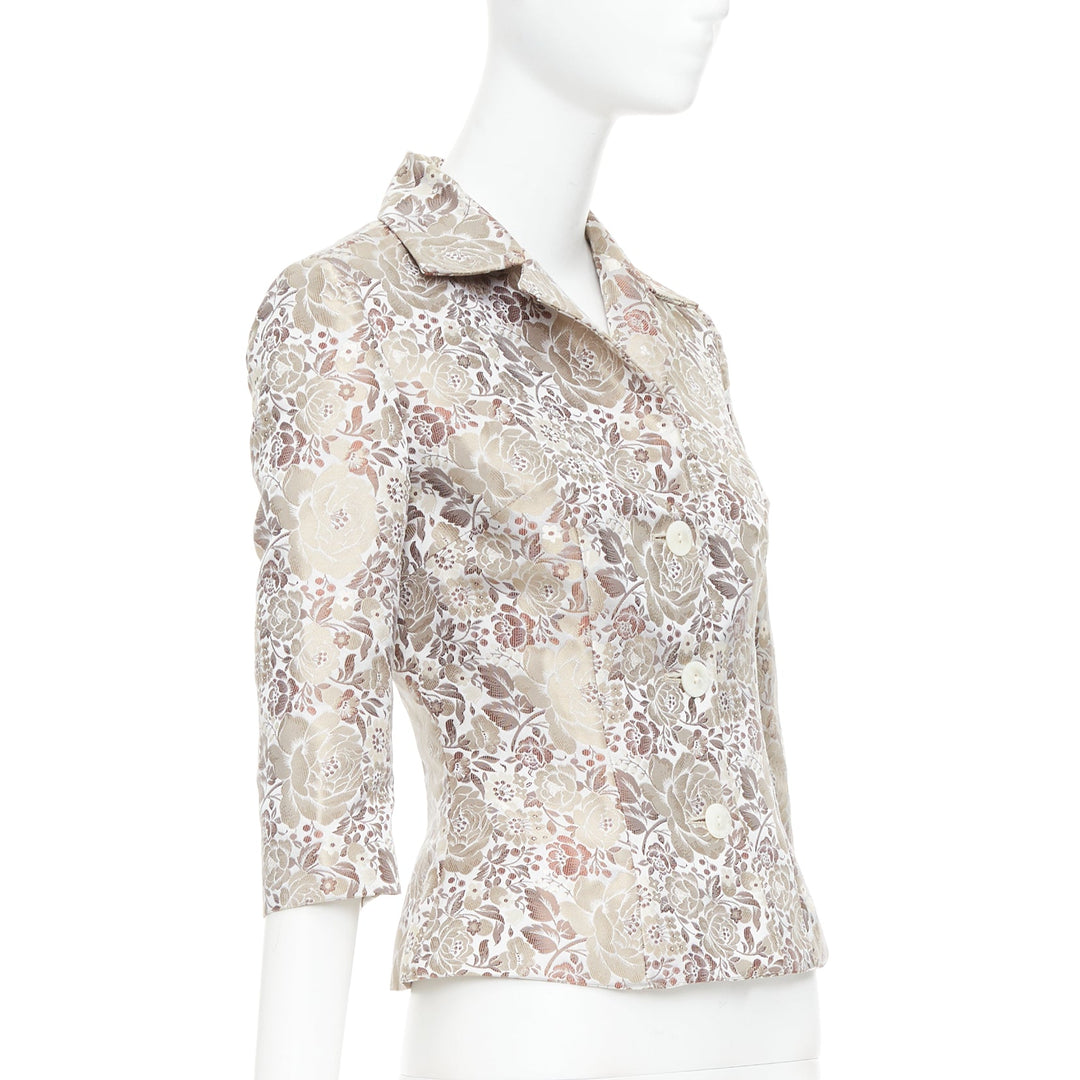 DOLCE GABBANA Vintage 1990s floral jacquard cropped blazer jacket IT38 XS