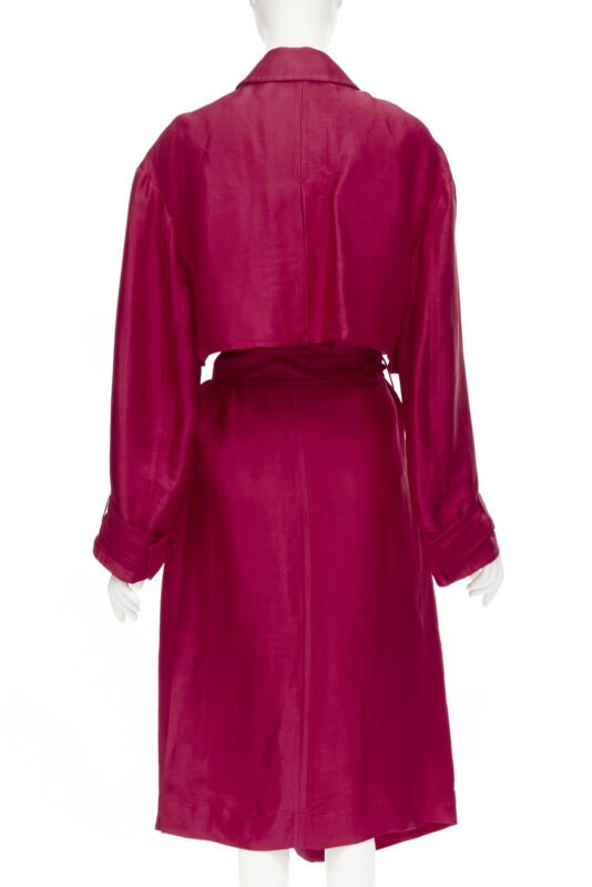 HAIDER ACKERMANN Fuschia pink linen rayon flap layered robe coat FR34 XS
