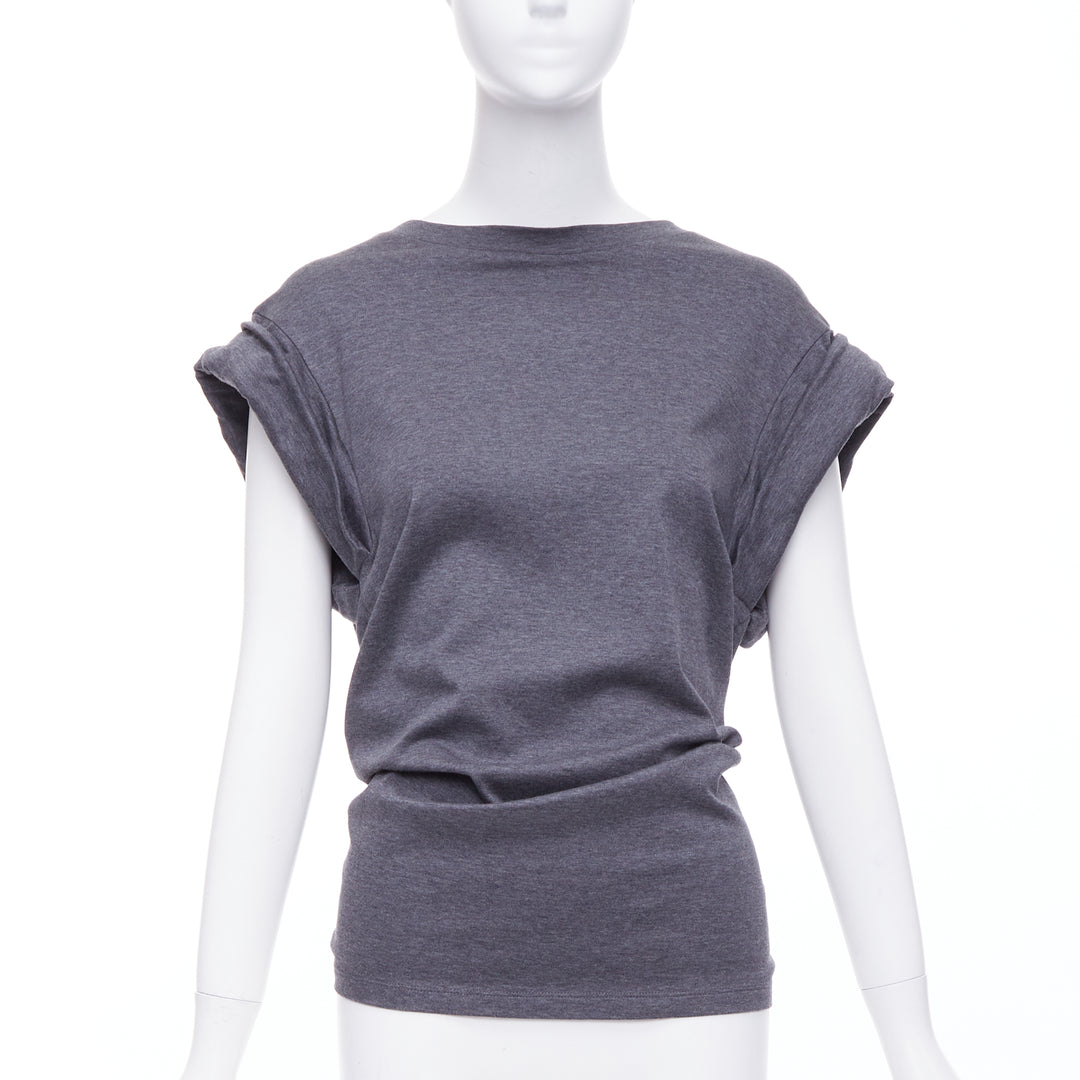 ISABEL MARANT Lowell grey cotton rolled drop sleeves open tie back top FR36 S