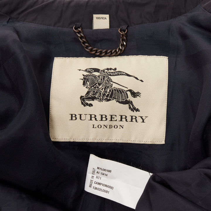 BURBERRY black textured leather trim nylon single breast trench coat IT48 M